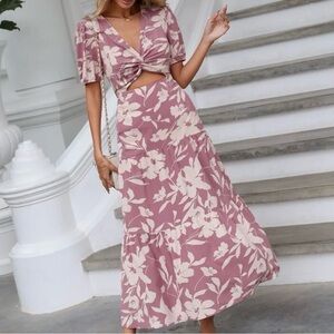 Pink Floral Cutout Maxi Dress